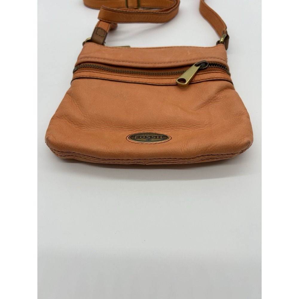 Vintage Fossil Leather Crossbody Bag Orange Pebbled Square Multi Zip Boho Hippie - Picture 5 of 10
